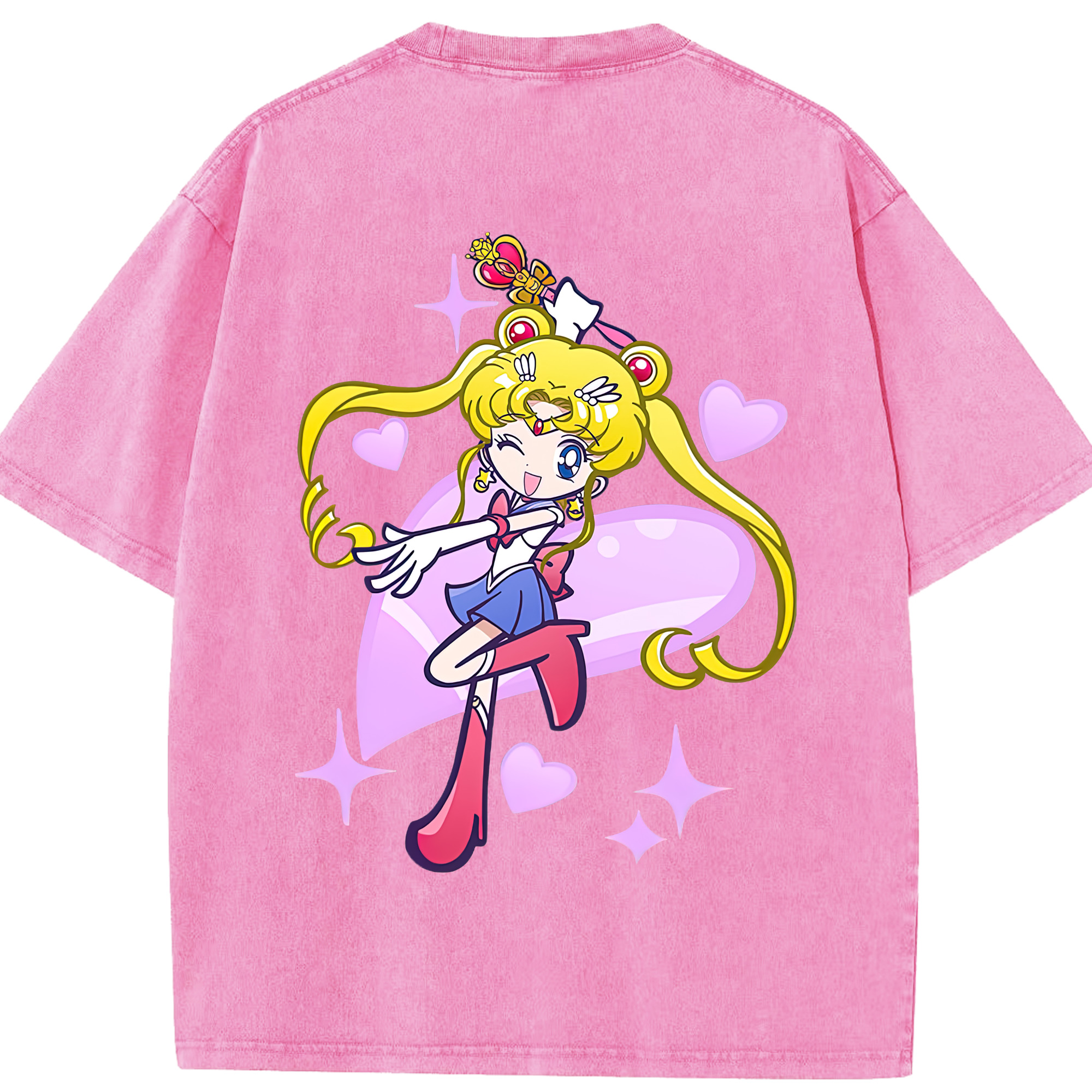 （画像用） 美少女戦士セーラームーン 月野 うさぎ つきの うさぎ Sailor Moon Tsukino Usagi 綿100% ヴィンテージ風 半袖Tシャツ（背面プリント）
